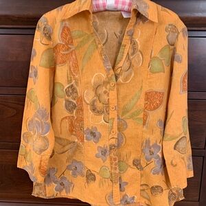 Vintage Harve Bernard Orange Floral Blouse with Multicolor Patterns